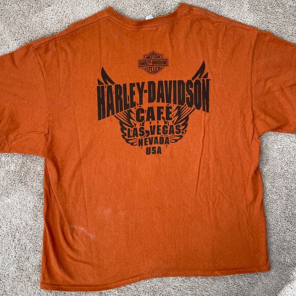 Harley Davidson Cafe Las Vegas Shirt Mens 2XL Orange Graphic Biker Eagle Wings - Picture 6 of 6